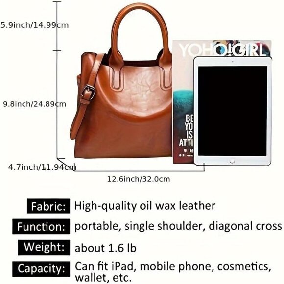 Elegant Brown Leather Tote Bag for Women: Versatile & Stylish Organizer - Picture 3 of 7